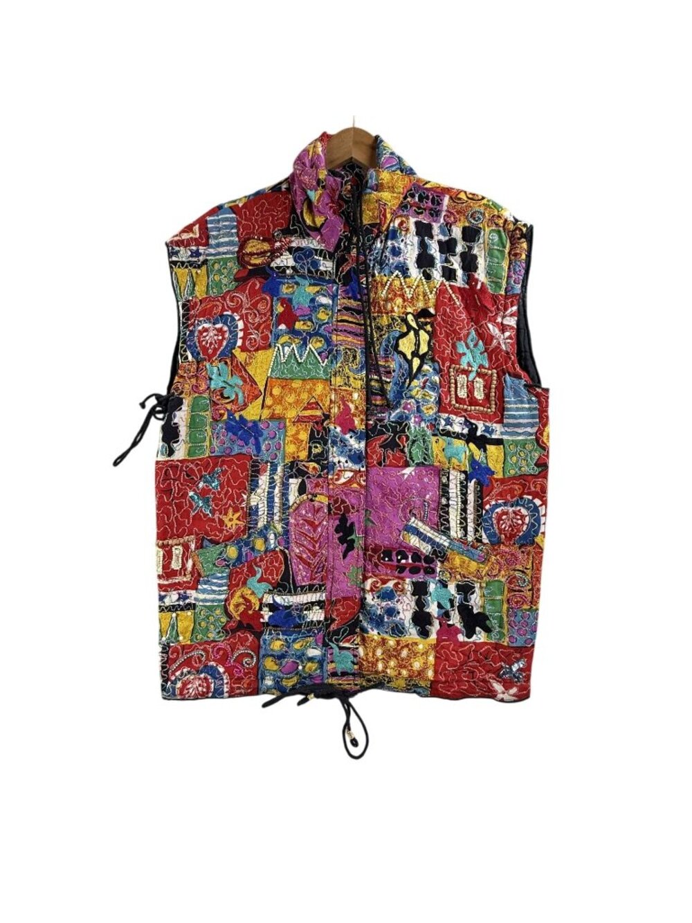 Vintage JA Resort Patchwork Vest Women Small Beaded Embroidered Quilted Art Wear